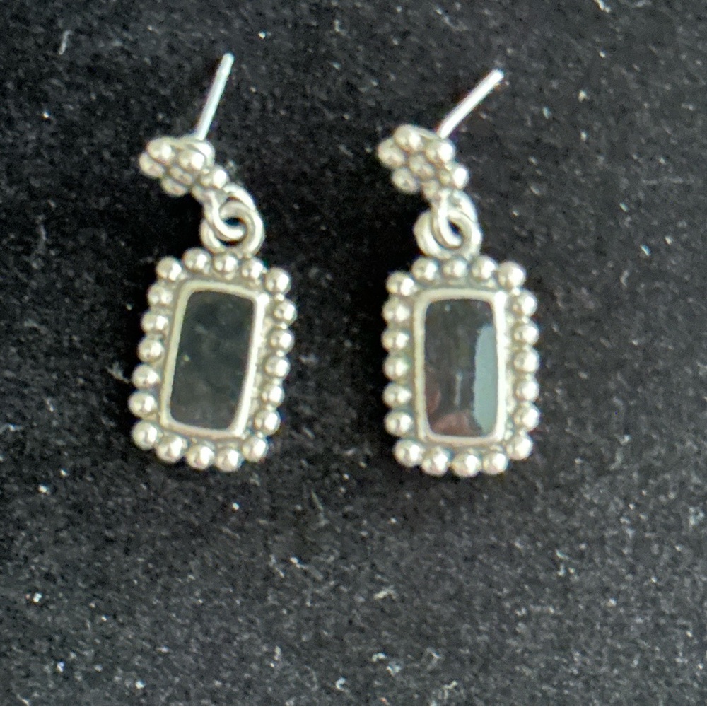 Silver-Tone Black Stone Drop Earrings - Classic Women's Jewelry
